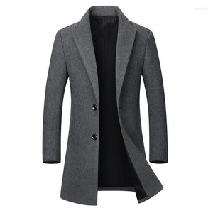 Herren-Winterjacke aus Wollmischungen, hochwertiger Mantel, lässig, schmaler Kragen, langer Baumwoll-Trench Kend22