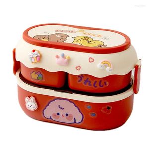 Dinnerware Sets AT69 -Cute Bear Lunch Box For Kids Portable Plastic Adults Work Microwavable School Children