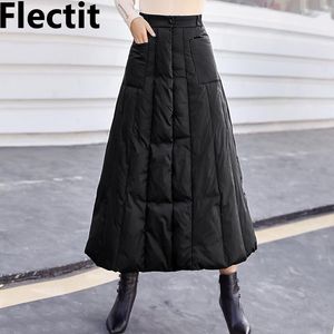Spódnice Flectit Up pikowana spódnica długa wyściełana frontowa linia A z przednią kieszenią kobiety zimowy strój