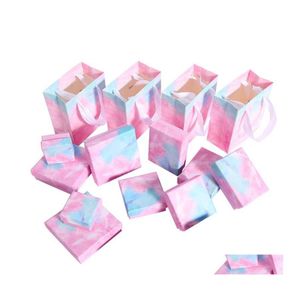 Jewelry Boxes Fashion Marble Print Diy Handmade Box Gradient Cloud Gift Packaging Paper Case Small Fresh Necklace Earrings Set Packa Ot3Kt