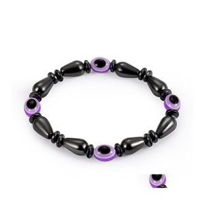 Beaded Strands Magnetic Energy Evil Eye Couple Bracelet For Men Women Power Healthy Black Gallstone Beaded Chains Bangle Jewelry Dr Oto7N