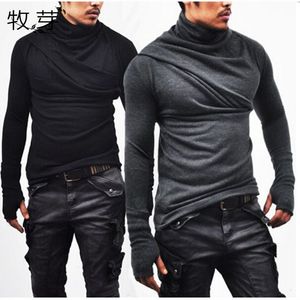 Men's T-Shirts Men cowl neck Thumb Hole Cuffs t shirt Long Sleeve Casual T Shirt Turtle Neck Silm Fit T-shirt hip hop streetwear 230204