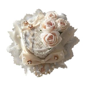 Chapéus de borda ardente japoneses lolita lace doce mini cartolina pérola com miçangas fbon bowknot rosa flor fascinador