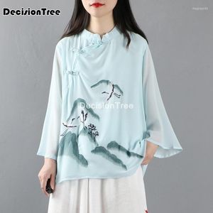 Etniska kläder 2023 kinesisk klänning lady casual skjorta traditionell stil topp klassisk blus vintage qipao cheongsam