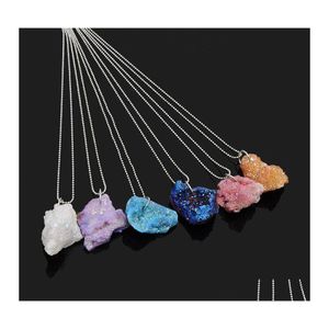 Pendant Necklaces Arrival Natural Crystal Quartz Stone Geometric Druzy Healing Gemstone Bead Chain Choker For Women Fashion Drop Del Ot4Ep