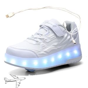 Sneakers 29-40 USB laddar barn sneakers med 2 hjul flickor pojkar ledskor barn sneakers med hjul rullskridskor 230203