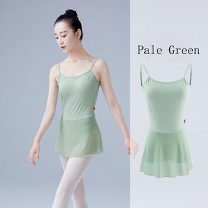 Stage Wear Sexy Green Women Dance Leotards With Skirt Turtleneck Sleeveless Leotard Adult Girl Ballet Gymnastics Bodysuit Backless Swimwear