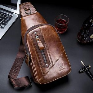 Waist Bags Men Vintage Genuine Leather Cowhide Sling Chest Back Bag Handbag Cross Body Messenger Shoulder Pack Travel