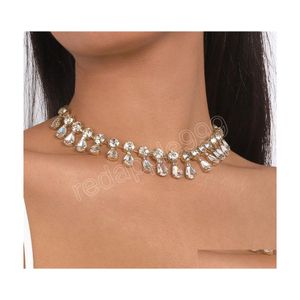 Chokers Seksi Süper Büyük Rhinestone Zincir Suçlu Kolye Kadın Noel Partisi Hediyeleri MTI Row Kristal Yaka Takı Damlası Teslimat N DHLNP