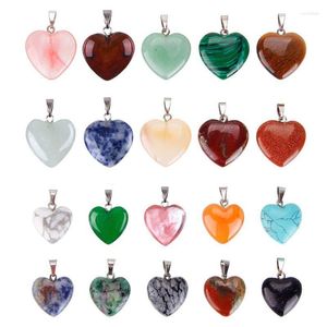 Pendant Necklaces 20 Pieces Heart Shape Stone Pendants Chakra Beads Crystal 2 Different Sizes C1FE