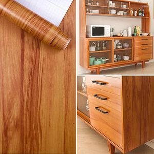 Wallpapers 1M/Roll Waterproof Wooden Pattern Wallpaper Self Adhesive Decorative Wall Stickers For Furniture Doors Cabinet Desktop Decoratio