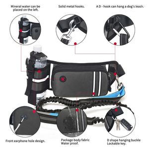 Outdoor Bags Hands Free Dog Lead Absorbing Reflective Adjustable Waist Belt And Pouch