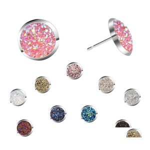 Stud Bk Stainless Steel Shiny Druzy Earrings Round Natural Stone For Women Fashion Jewelry Gift Drop Delivery Otcqs