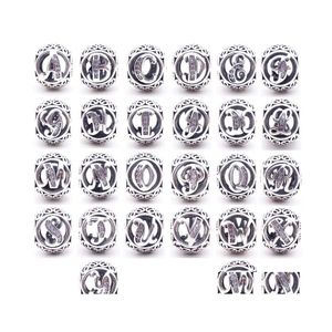 Silver Authentic 925 Sterling Sier 26 Letters Beads Crystal Big Hole Loose Alphabet Charms For Bracelets Jewelry Making Craft Drop De Otogc