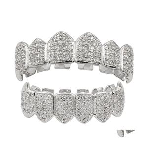 Grillz Dental Grills Hip Hop Gold Braces Fangs Bursting MicroinLaid Teethmen Men Jewelry Drop Delivery Body DH8pp