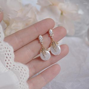 Stud Earrings Korean Style Elegant Women Pearl Luxury Zircon 14K Gold Earring Wedding Designer Jewelry Gift