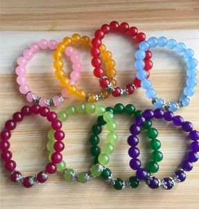 Strang Naturstein Roter Jade Chalcedon Lose Spacer Runde Perle Für Schmuckherstellung Gelb Blau Armbänder Großhandel Drop