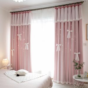 Zasłony zasłony puste gwiazdy Zasłony zaciemniające z Valance Double Warower Princess Full Shading Cortinas Tkanina do sypialni dziewczynki