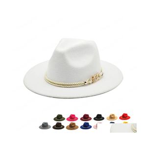 Wide Brim Hats Bucket Black/White Simple Church Derby Top Hat Panama Solid Felt Fedoras For Men Women Artificial Wool Blend Jazz C Dh7Mi