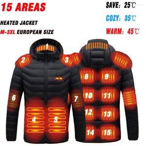 Kurtki myśliwskie 15 obszarów podgrzewana kurtka USB Zimowe męskie elektryczne ogrzewanie na zewnątrz ciepłe sportowe sportowe odzież ogrzewacza