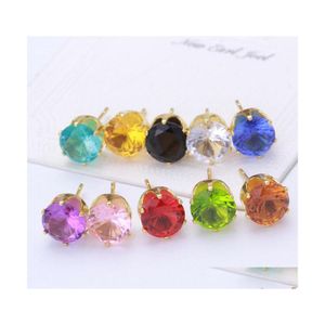 Stud Luxury 18K Gold Plated Earrings 10 Colors Candy Crystal Cz Diamond Earring For Women Girls Fashion Jewelry Gift In Bk Drop Deliv Otye8