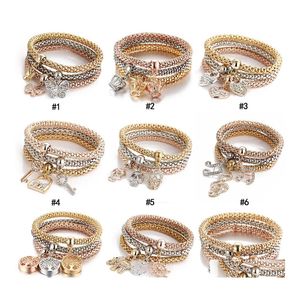 Charm Armband 3st/Set Crystal Owl Crown Heart Rhinestone Elephant Skl Musik Noter Butterfly nyckell￥setr￤d Bangle smycken otzup