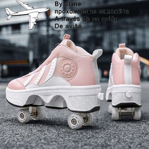 Sneakers Deformation Shoes Double Row Double-Wheel Casual Roller Shoes Automatic Four-Wheel Dual-Purpose Roller Skates Skateboard Shoes 230203