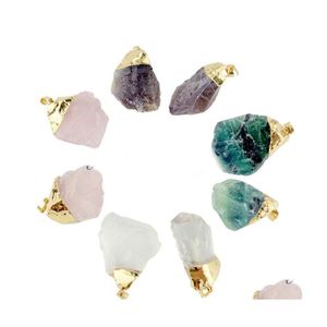 Pendant Necklaces Natural Stone Necklace Water Drop Purple Yellow Rose Quartz Healing Crystals Yydhhome Delivery Jewelry Pendants Dhdpw
