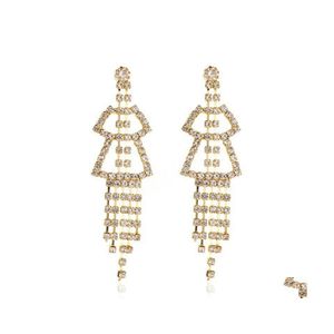 Dangle Chandelier Retro Long Tassel Rhinestones Earrings For Women Girls Temperament Hollow Geometric Earring Jewelry Accessories Dhspy