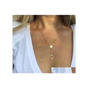 Pendant Necklaces Cross Rosary Necklace For Women Virgin Mary Religious Jesus Crucifix Gold Sier Rose Chains Fashion Jewelry Drop De Otpui