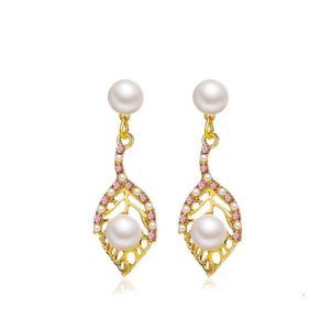 Dangle Chandelier Korean Women Hollow Out Leaf Earrings Alloy Pearl Crystal Tassel Ear Drop Lady Business Wind Party Gift Earring Dhhij