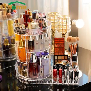 Storage Boxes 360 Rotating Makeup Beauty Organizer Acrylic Box Dresser Lipstick Skin Care Shelf Diamond Pattern Cosmetics Receiving