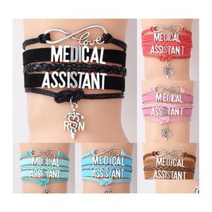 Charm armband medicinsk assistent sjuksk￶terska rn brev fl￤tat l￤der rep wrap armband f￶r kvinnor mode smycken sjuksk￶terskor dag g￥va drop del ot2mi