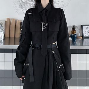 Skirts EMO Shirt Dress Set Egirl Punk Chain Ribbon 2 Piece Autumn Streetwear Female Black Grunge Clothes Mall Goth Retro