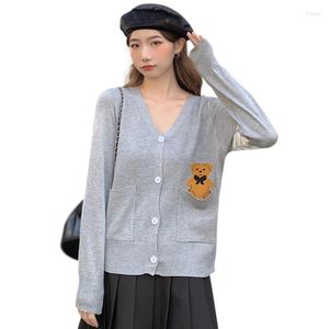 Women's Knits Women's Age Reducing Thin Sweater Coat Girly Sweet Cartoon Print V-neck Knitting Cardigan Fashion Casaul Versatile Tops