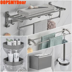 Bath Accessory Set Gun Grey Washroom Accessories Toilet Brush Wall Mount Towel Rack Bathroom Organizer Triangle Shelves Hook Paper Holder