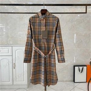 Contrasting Color Checked Print Lapel Pullover Shirt Dress Belt Cuff Design Fashion Convenient Long Sleeves Maxiskit Women Clothing