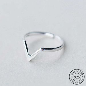 Cluster Rings Real 925 Sterling Silver Geometric Wave Letter V Adjustable Ring Fine Jewelry For Women Party Personality Accessories G230202