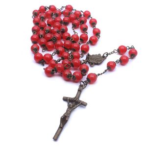 Collane con ciondolo Collana di perline di rosario di melograno rosso Croce Preghiera cristiana cattolica Forniture Accessori per gioielli Regalo