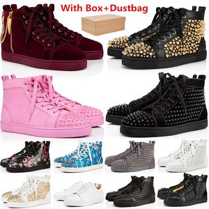 Mens Red Bottoms Casual Shoes Designer High Low Tops Studded Spikes Fashion Suede Leather Black Silver Women Flat Sneaker Party Lovers Maat 5-13