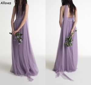 Lange Brautjungfernkleider aus lavendelfarbenem Tüll, romantisch, plissiert, A-Linie, formelle Partykleider für Damen, Kleid der Trauzeugin, Frühlings-Landhaus-Boho-rustikales Hochzeitsgastkleid CL1785