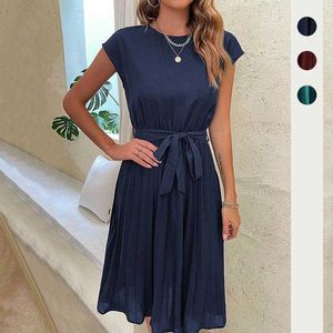 Produkter kjolklänningar Sommarsemester Kvinnor Lace Up Solid Color Pleated Dress