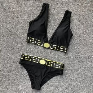 Kadın bikini seksi plaj bikini yaz split mayo moda mektubu baskılı strappy siyam bölünmüş stil mayo tek parça xl mavi siyah