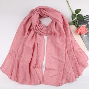 Scarves Monochrome Classic Scarf Pleated Cotton Sequin Women Wrinkled Shawl Muslim Hijab Drop