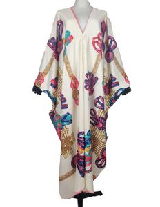 Ethnische Kleidung, übergroß, traditionell, afrikanisch, bedruckt, edler Sommer, Strand, V-Ausschnitt, Seide, lockeres Damen-Kaftan-Kleid, muslimisch, lässig, Boho, Abaya