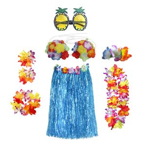 8 piece 31.5 inch Hula Grass Skirt Costume Accessory Kit for Hawaii Luau Party - Dancing