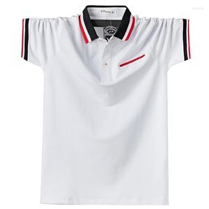 Men's Polos Breathable Cotton Short Sleeve Boys Polo Shirts Summer Casual Turndown Collar Patchwork Male Stripe Design 5XL