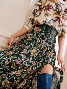 Skirts Women French Retro Slit Skirt Style Paisley Floral Print 2023 Spring Ladies High Waist Midi Jupe