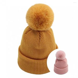 Hats Windproof Casual Pure Color Pompom Hat Autumn Winter Plush Balls For Daily Wear