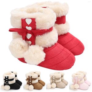 Boots Winter Autumn Warm Born Infant Baby Girls Solid Colors Bowknot Plush Fleece Ankle Soft Sole Non-Slip Snowboots Shoes#p4